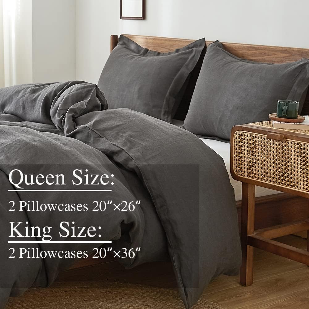Dark Grey Linen King Pillow Cases
