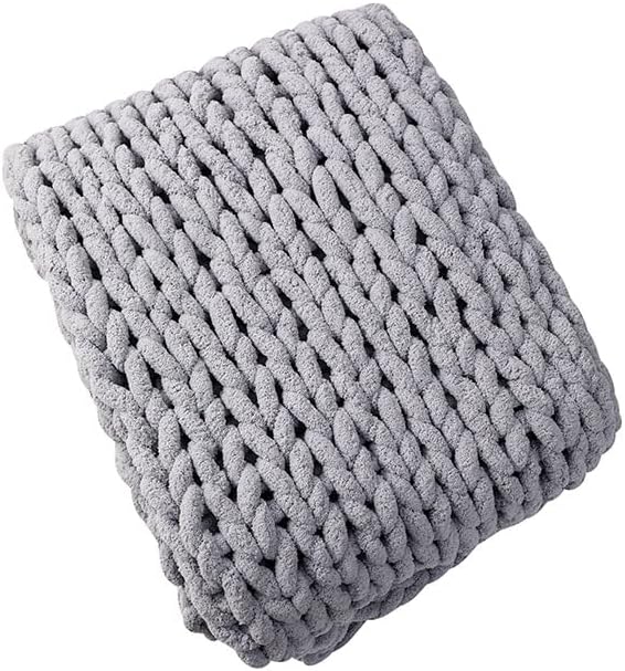 Gray Jumbo Chenille Knit Throw Blanket