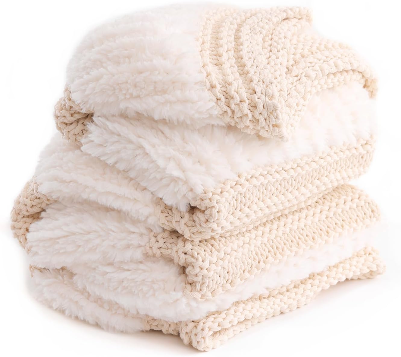 Cream Fuzzy Reversible Throw Blanket