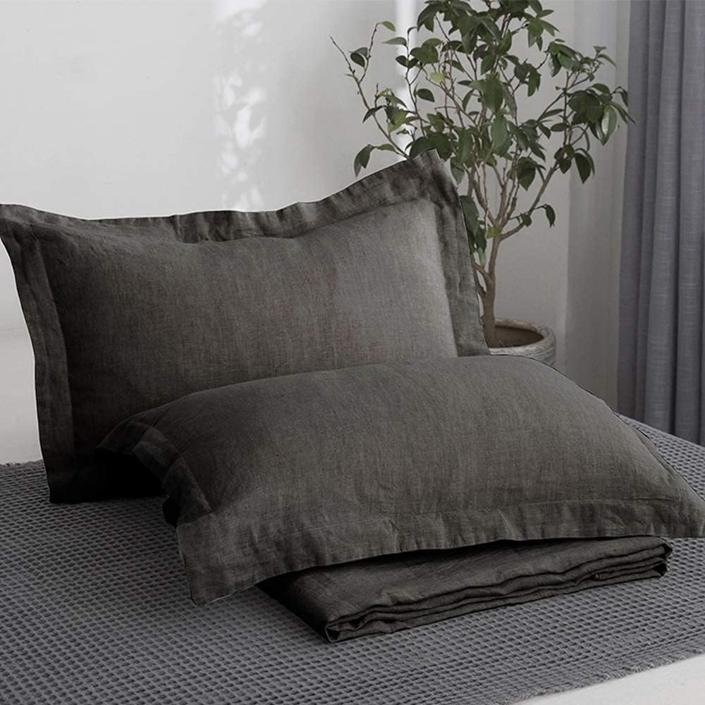 Dark Grey Linen King Pillow Cases