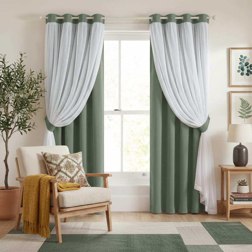 Sage Green Double Layer Curtains