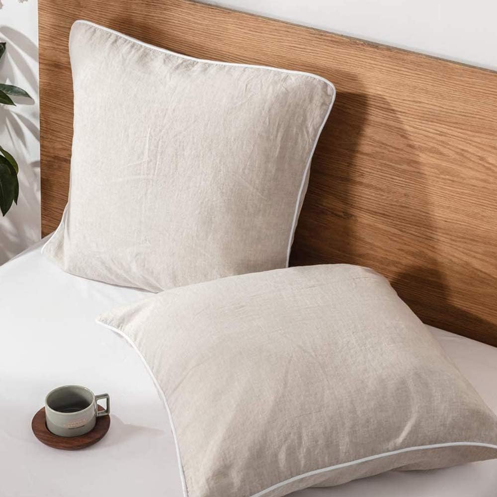 Natural Piping Trim Linen Pillow Covers