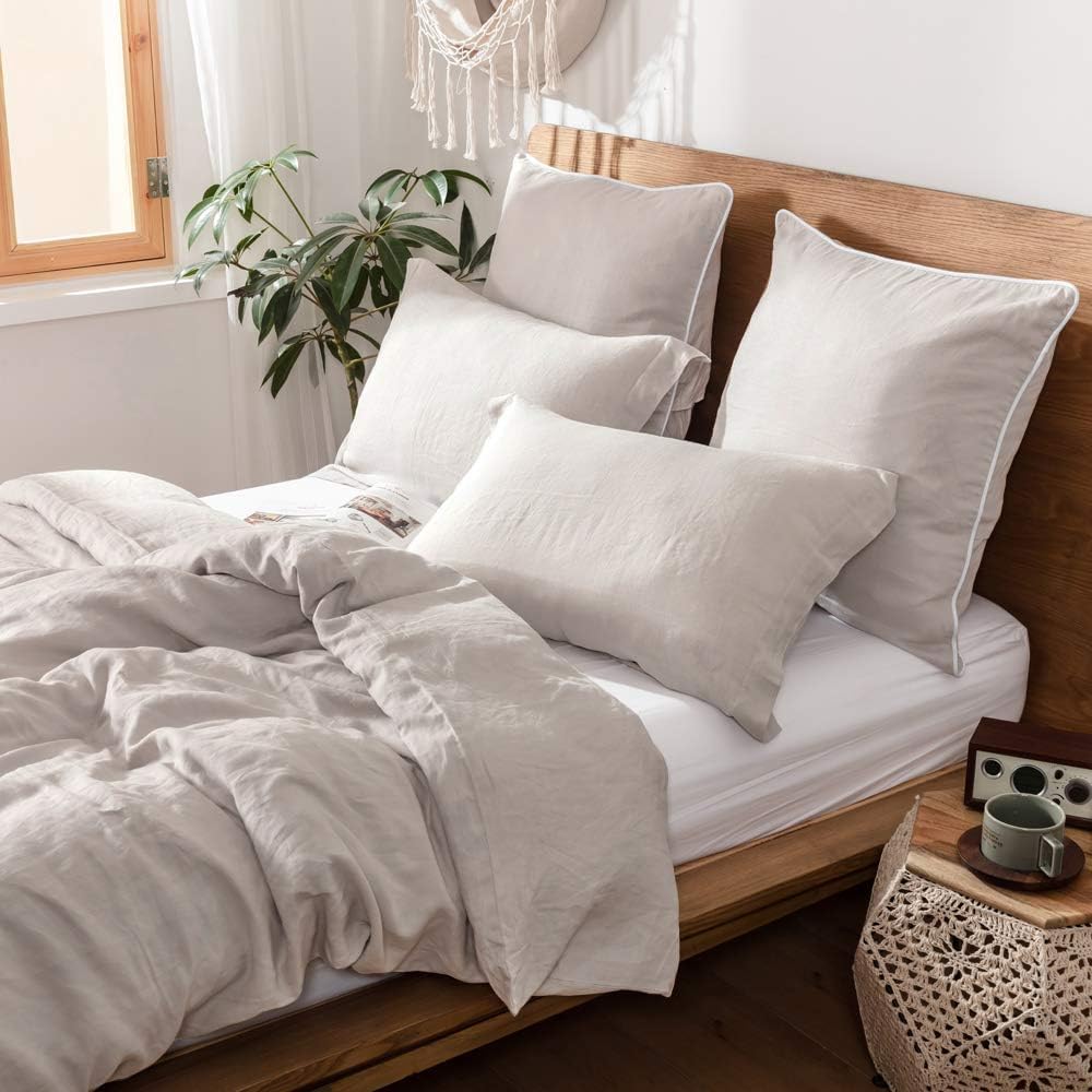 Natural Piping Trim Linen Pillow Covers