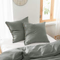 Greyish Green Button Linen Pillow Covers