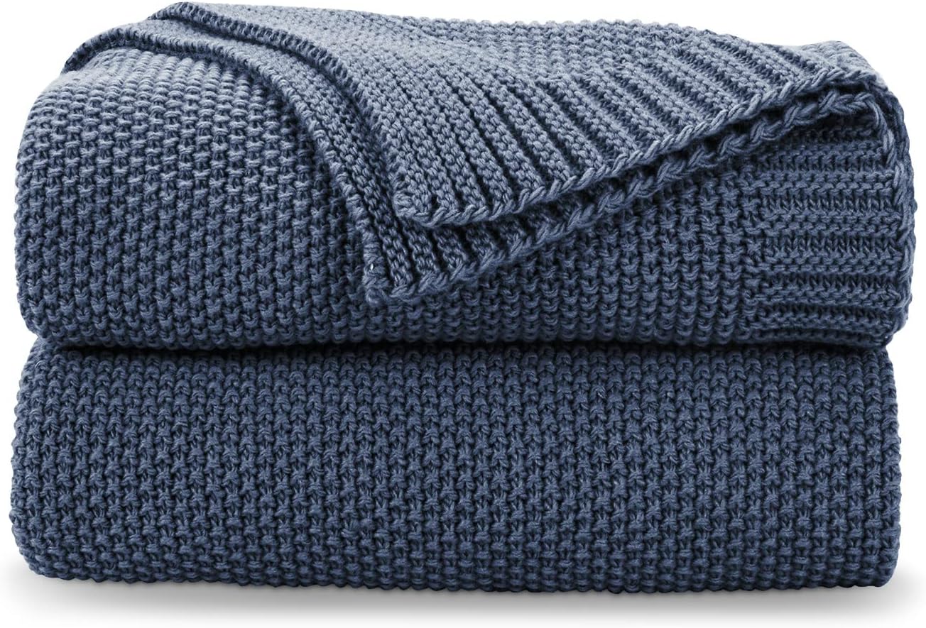 Dusty Blue Cable Knit Throw Blanket