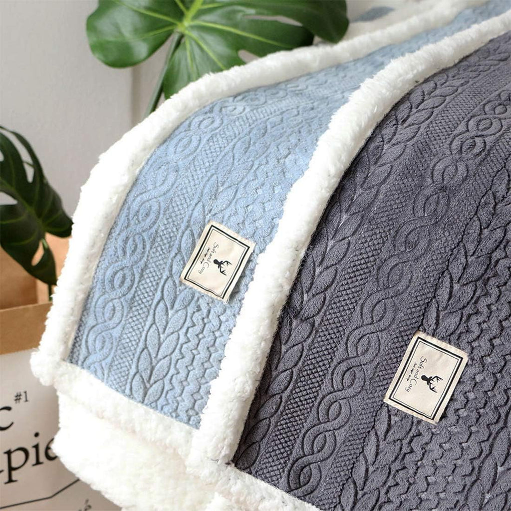 Blue Sherpa Reversible Throw Blanket