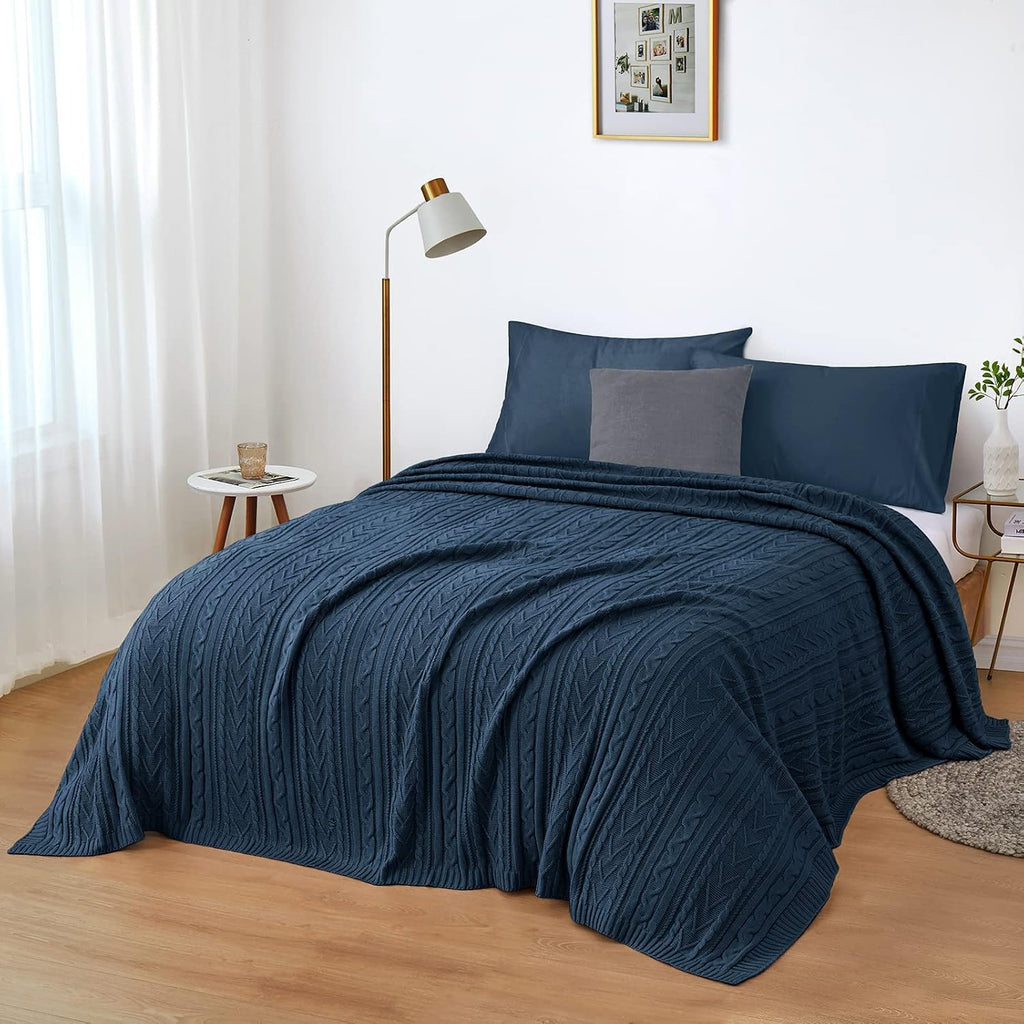 Navy Blue Queen Knitted Throw Blanket