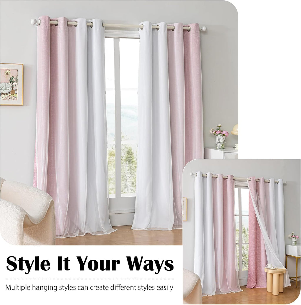 Pink White Ombre Blackout Curtains