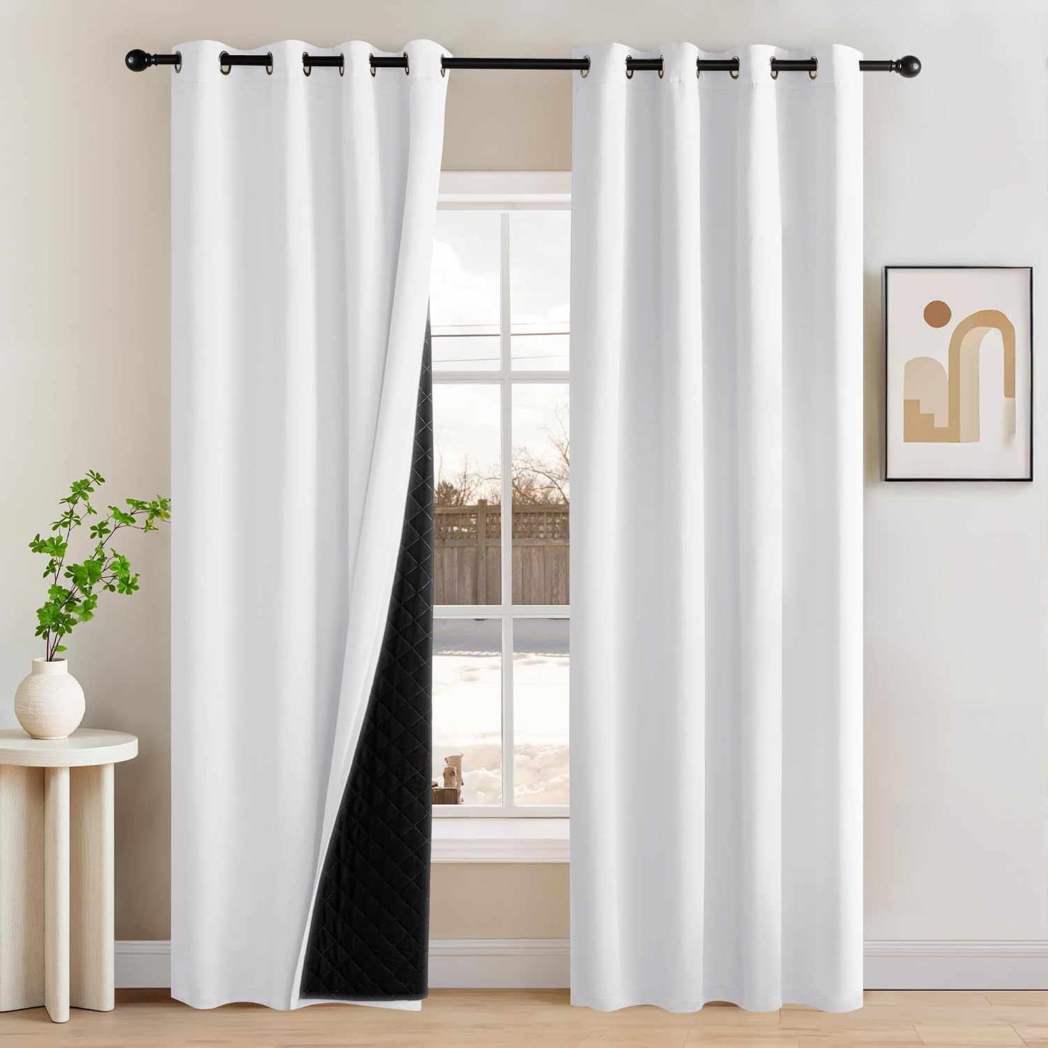 White Lined Thermal Soundproof Curtains