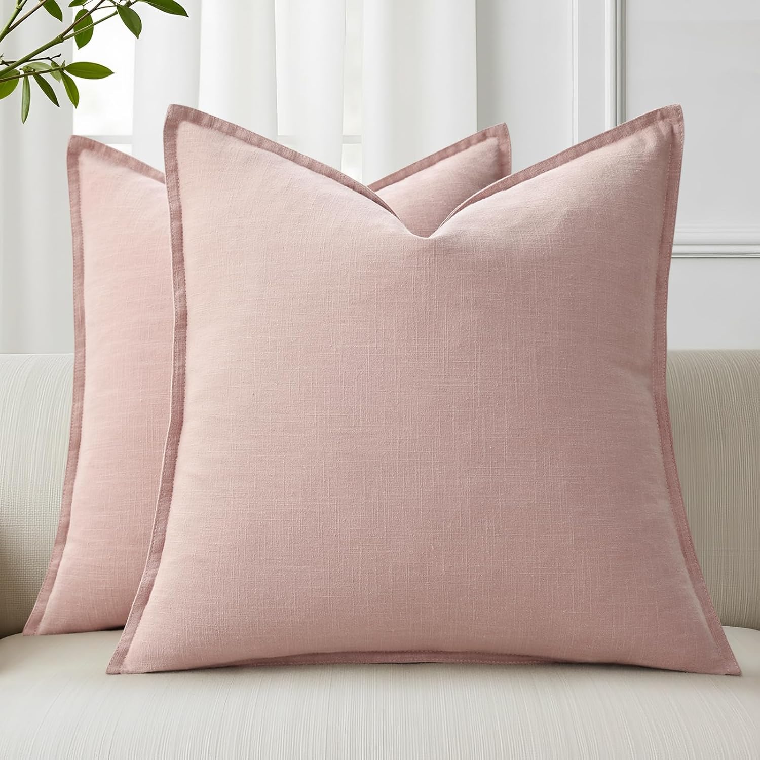 Pink Flange Edge Linen Pillow Covers
