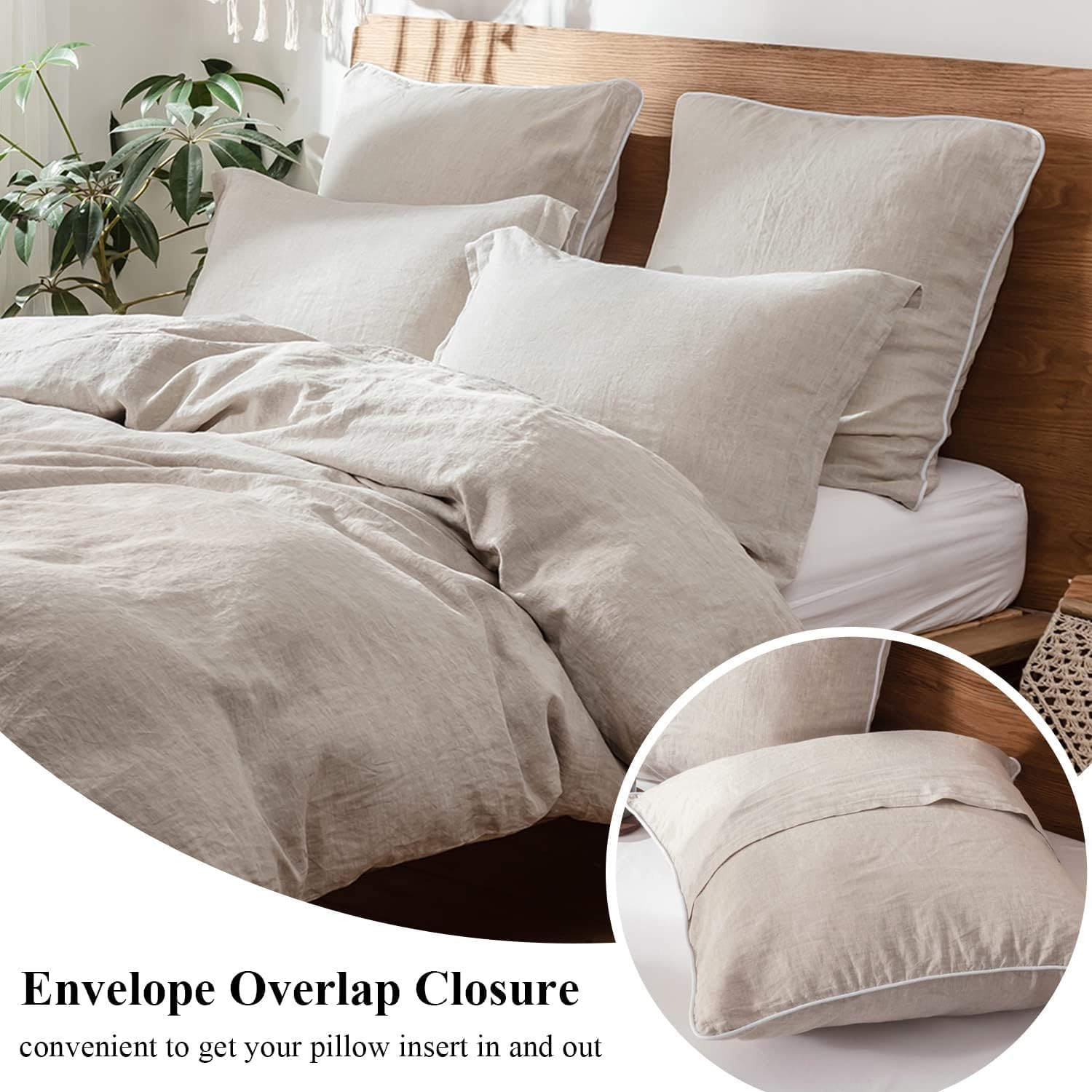 Natural Piping Trim Linen Pillow Covers