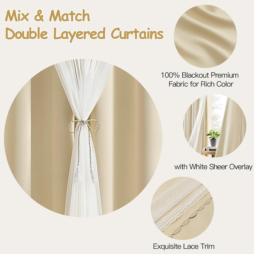 Beige Double Layer Window Drapes