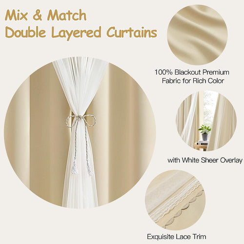 Beige Double Layer Window Drapes