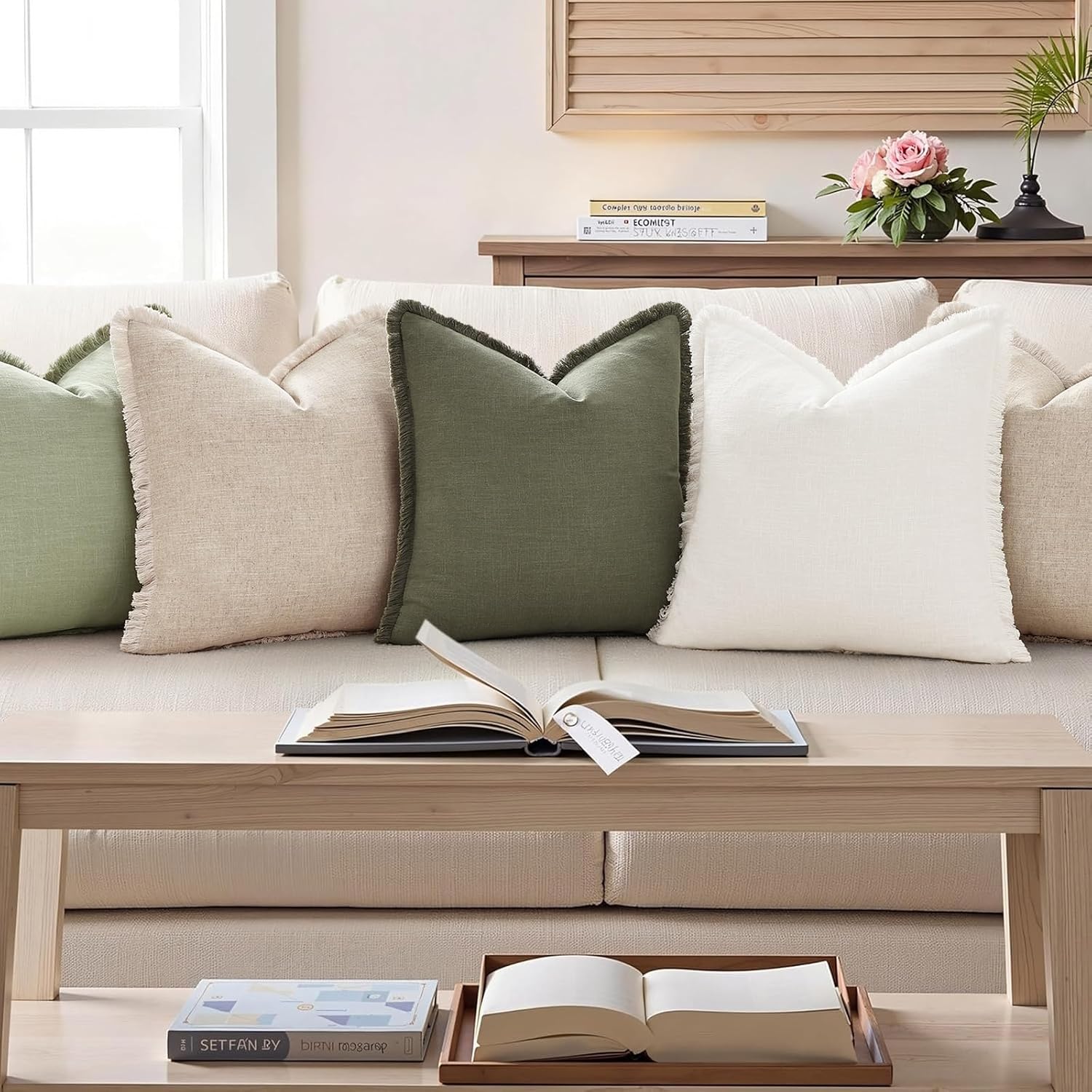 Cream Tassel Linen Pillow Covers