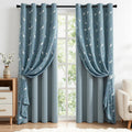 Dusty Blue Floral Layer Curtains
