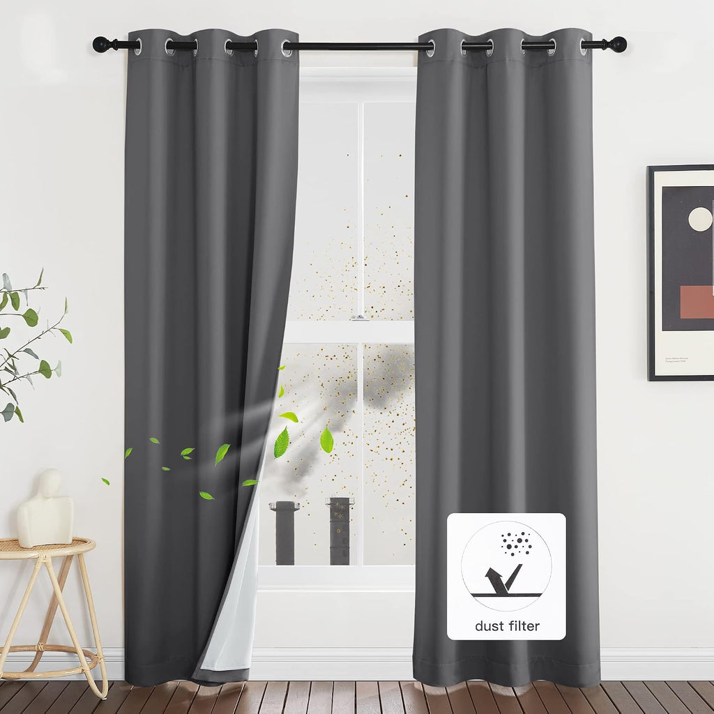 Gray Detachable Liner Blackout Curtains