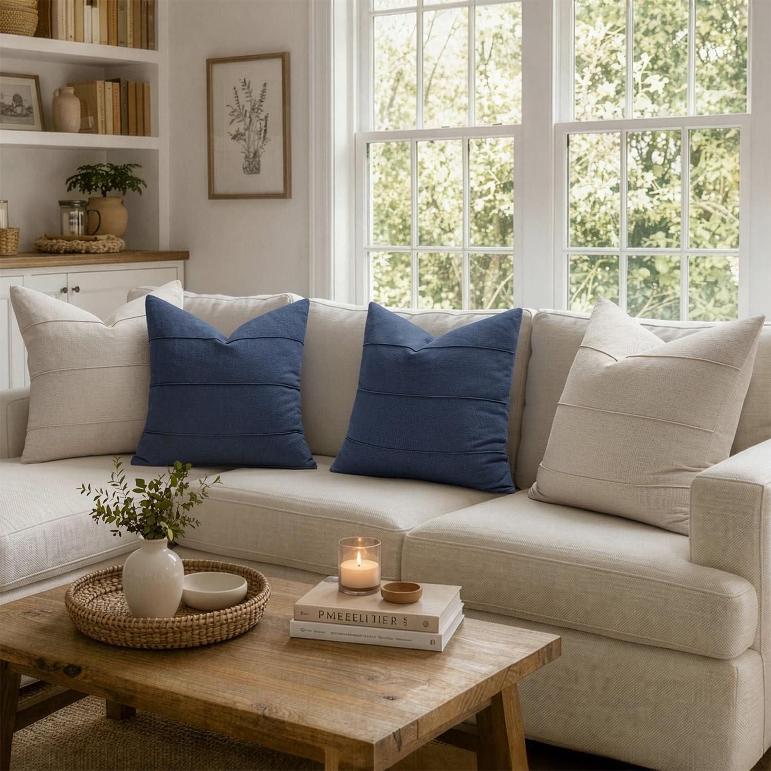 Navy Striped Linen Pillow Covers