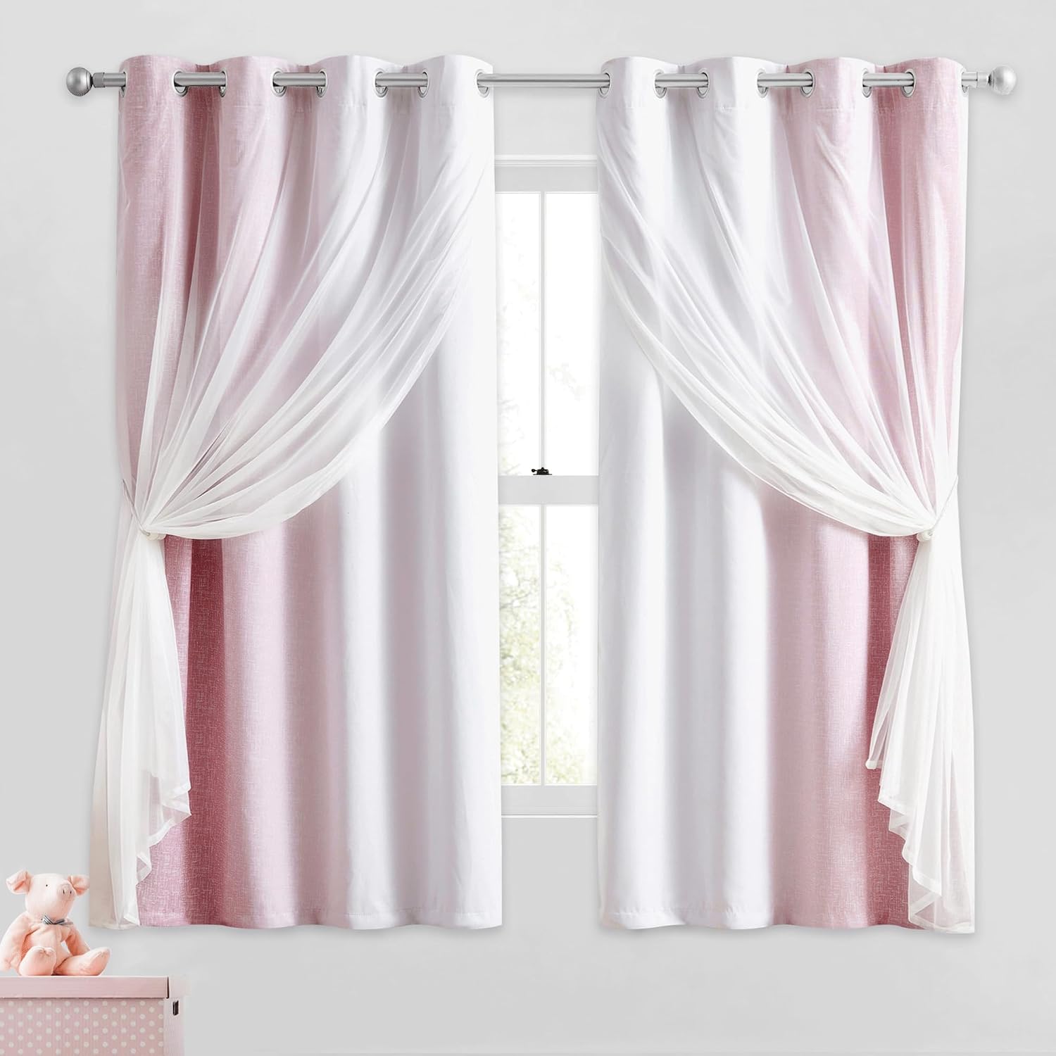 Pink White Ombre Blackout Curtains
