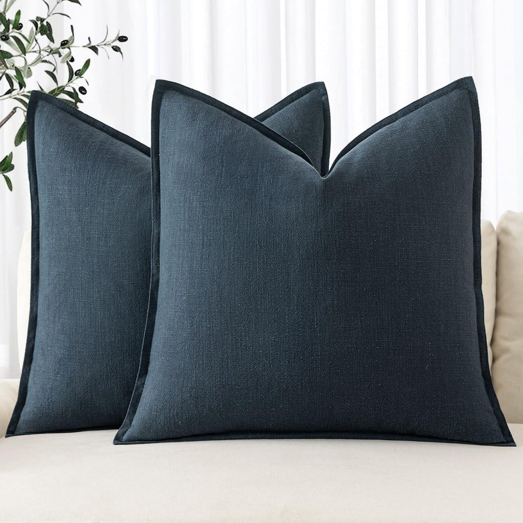Deep Blue Linen Euro Pillow Covers
