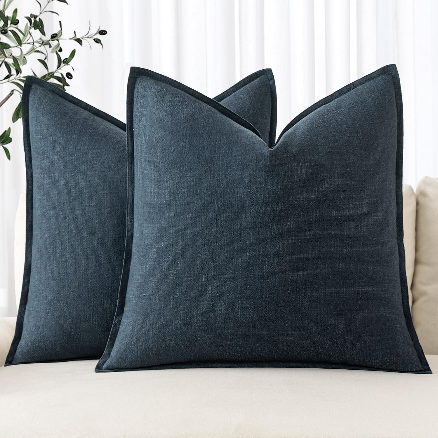 Deep Blue Linen Euro Pillow Covers