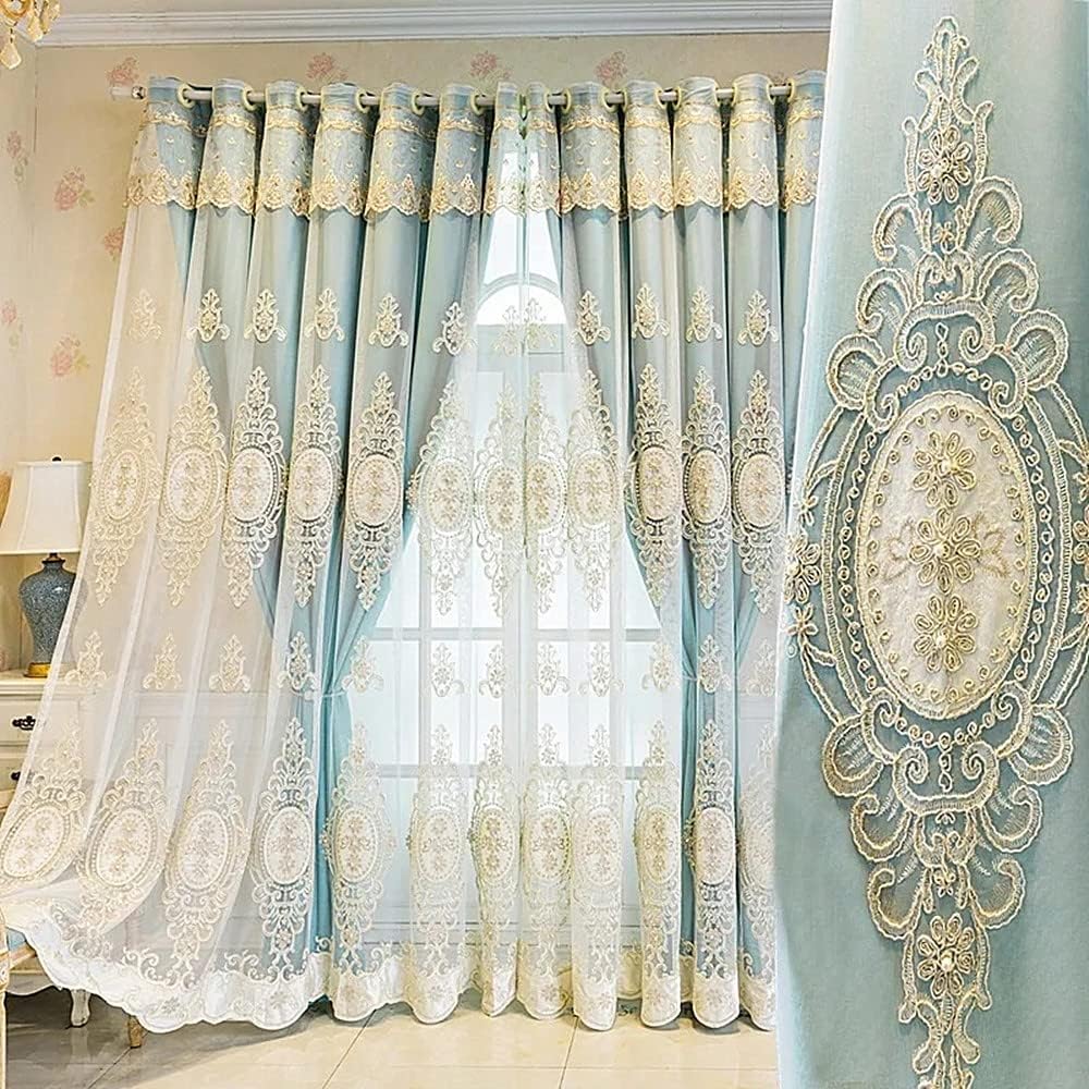 Blue Floral Embroidered Curtains