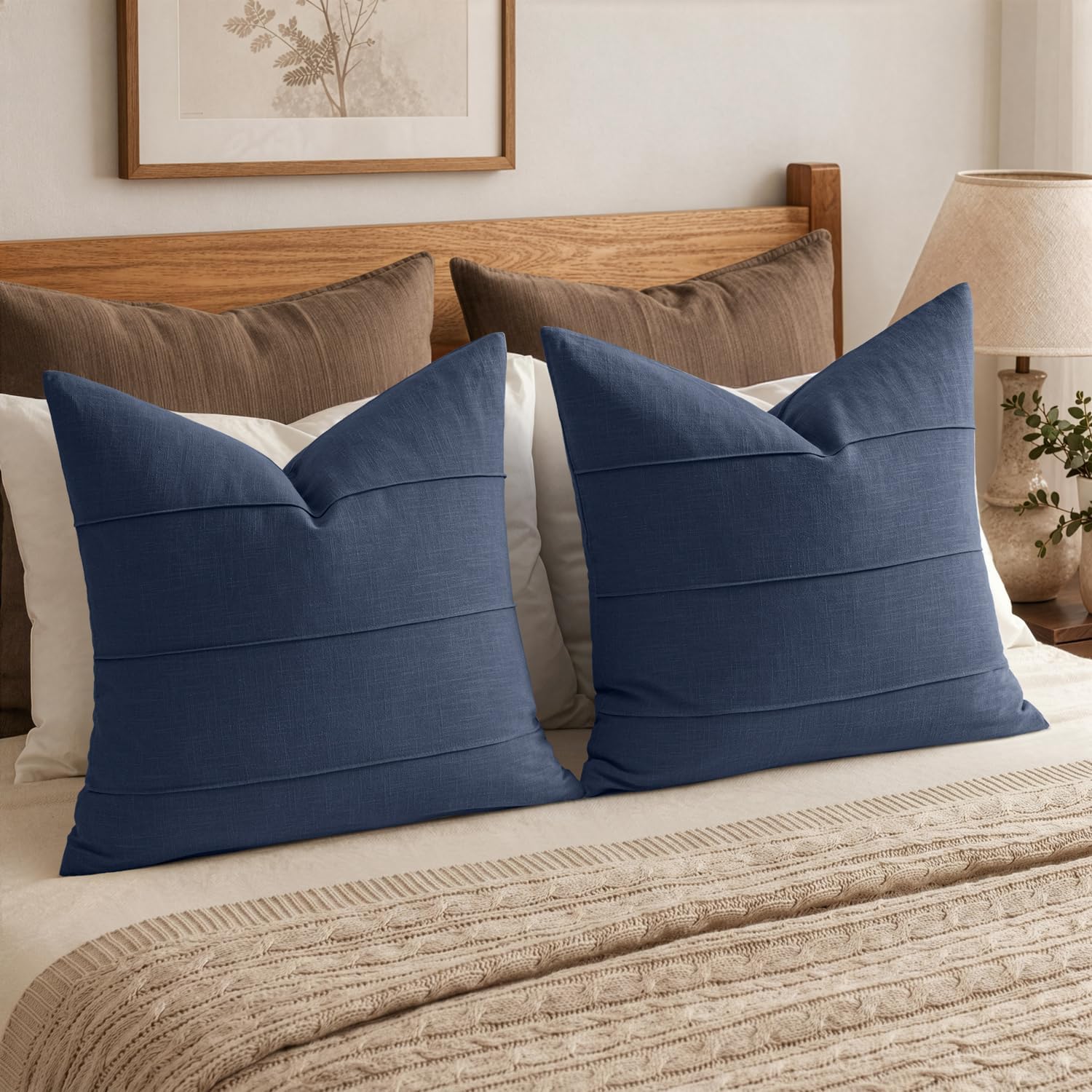 Navy Striped Linen Pillow Covers