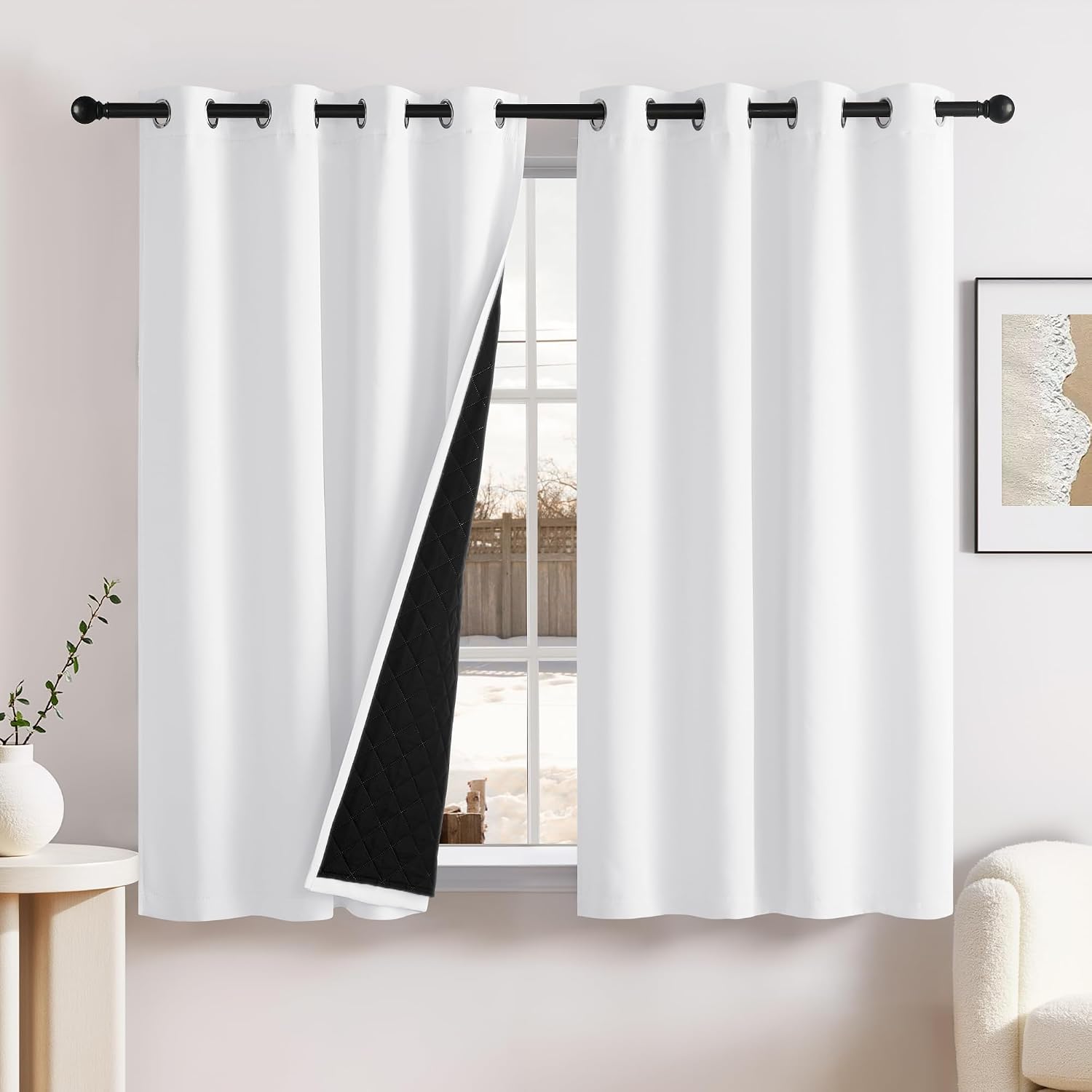 White Lined Thermal Soundproof Curtains