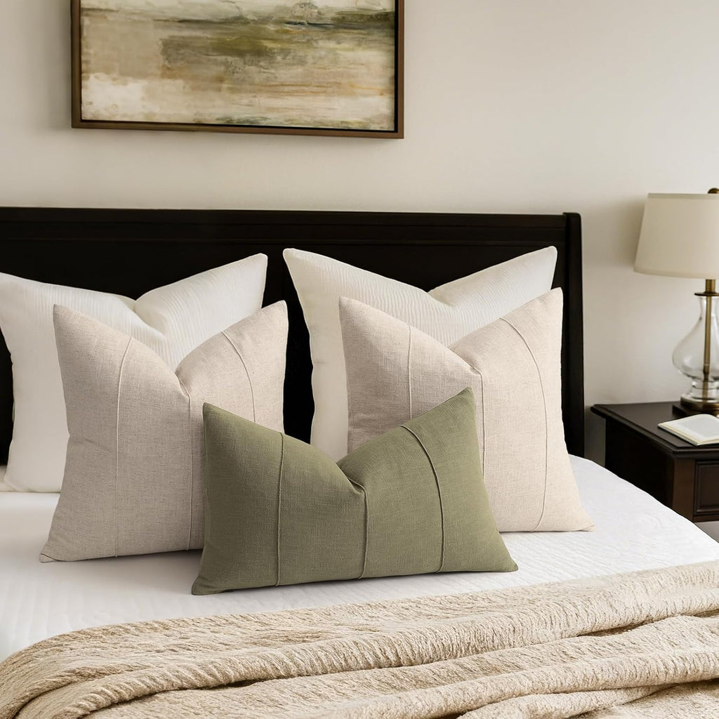 Beige Handcrafted Striped Pillow Covers