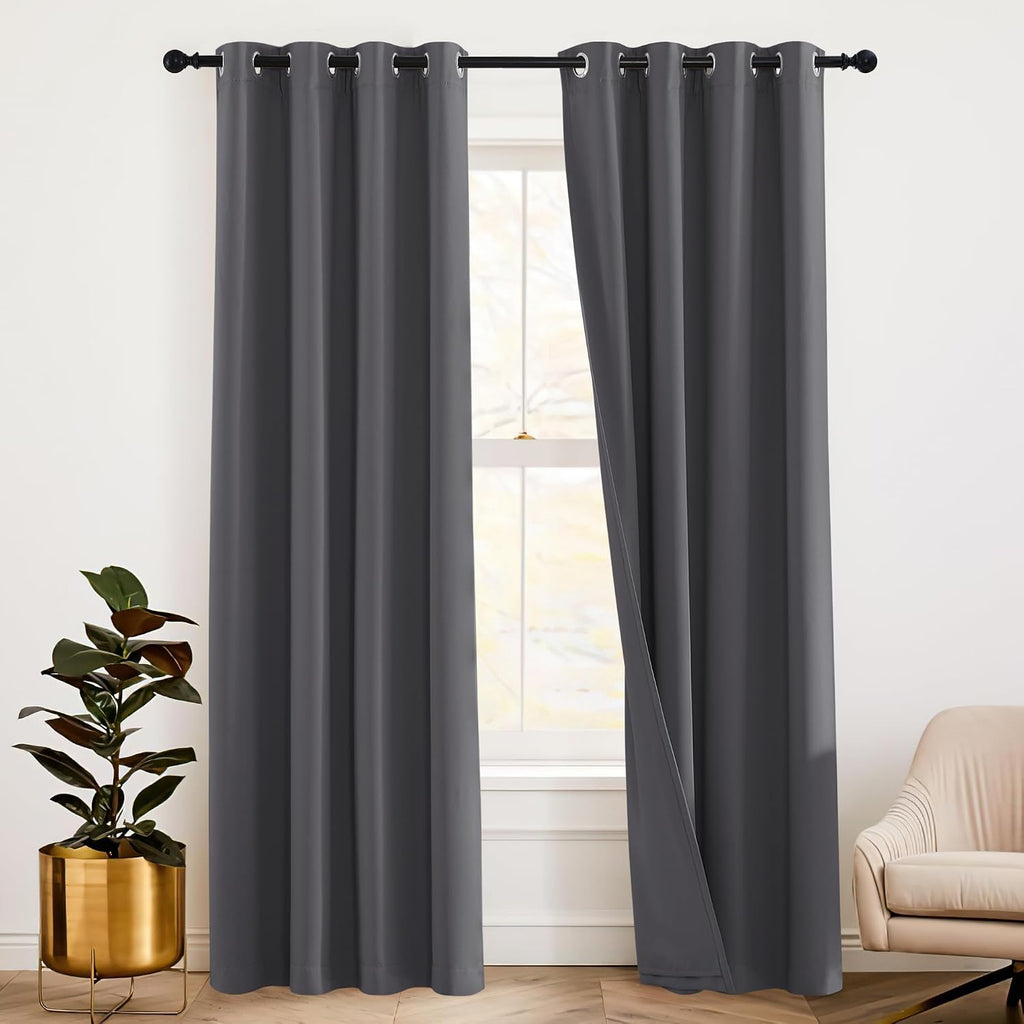 Grey Three Layer Blackout Curtains
