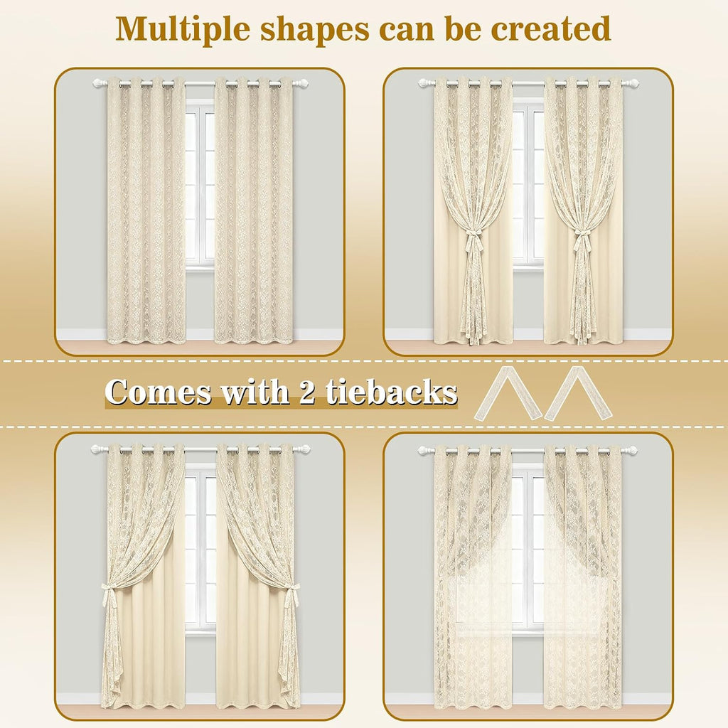 Beige Double Layer Blackout Curtains