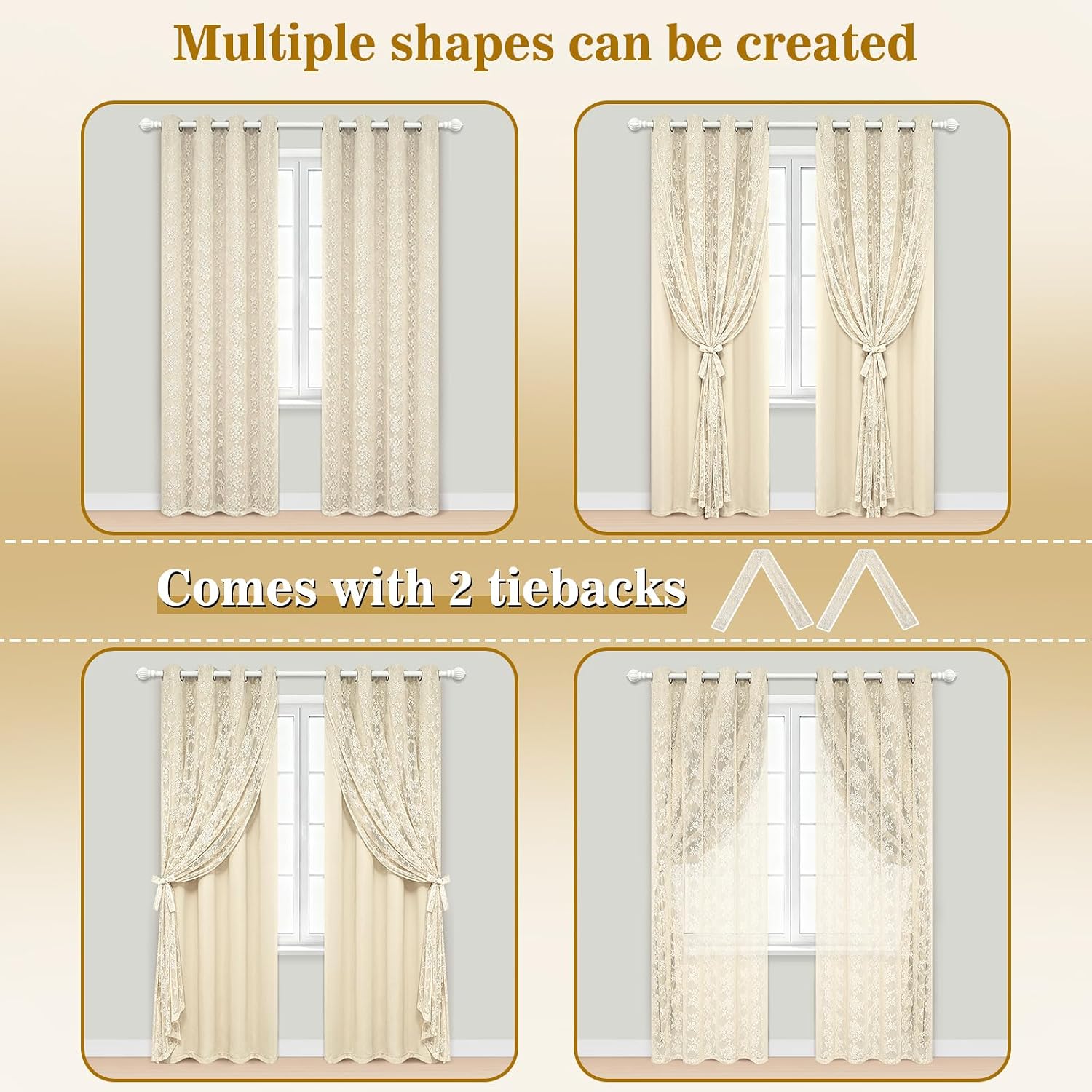 Beige Double Layer Blackout Curtains