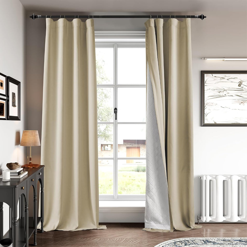Beige Three Layer Soundproof Curtains