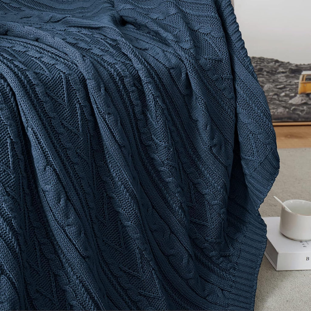 Navy Blue Queen Knitted Throw Blanket