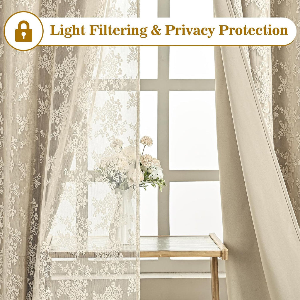 Beige Double Layer Blackout Curtains
