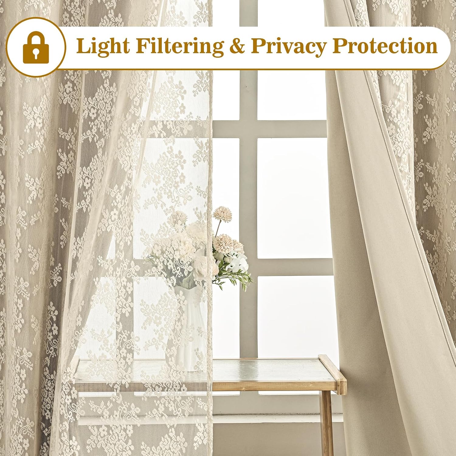 Beige Double Layer Blackout Curtains
