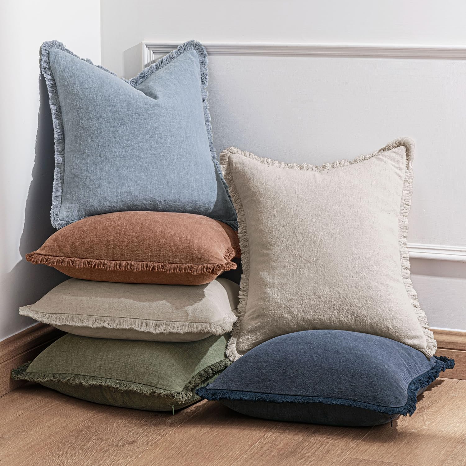 Blue Tassel Linen Cushion Covers