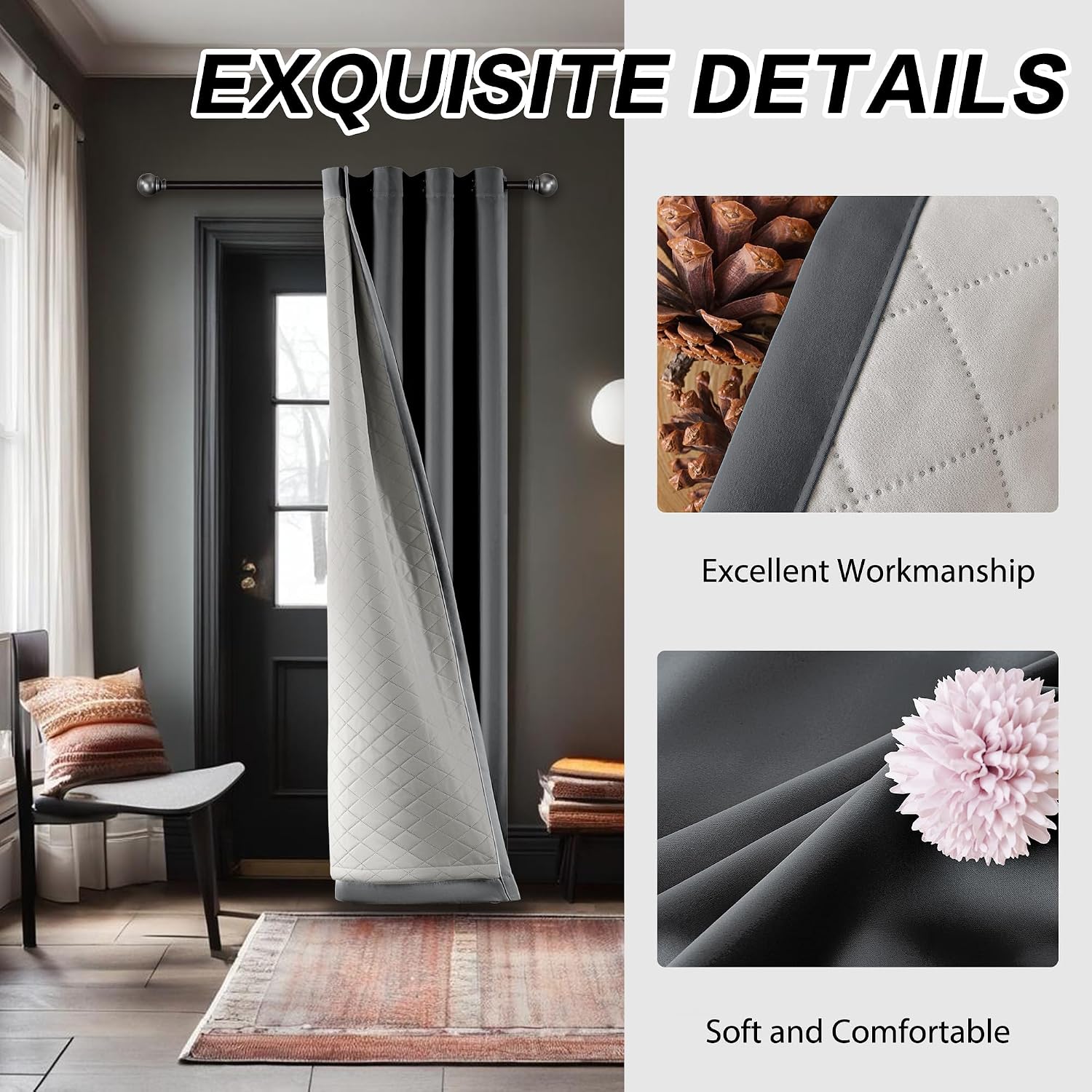 Grey Three Layer Blackout Curtains