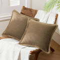 Coffee Trimmed Linen Pillow Covers