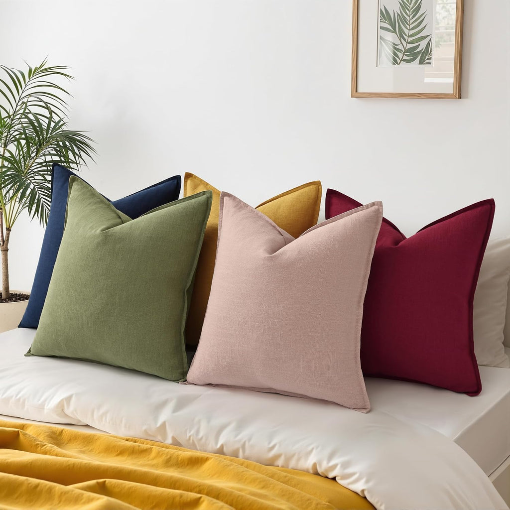 Pink Flange Edge Linen Pillow Covers