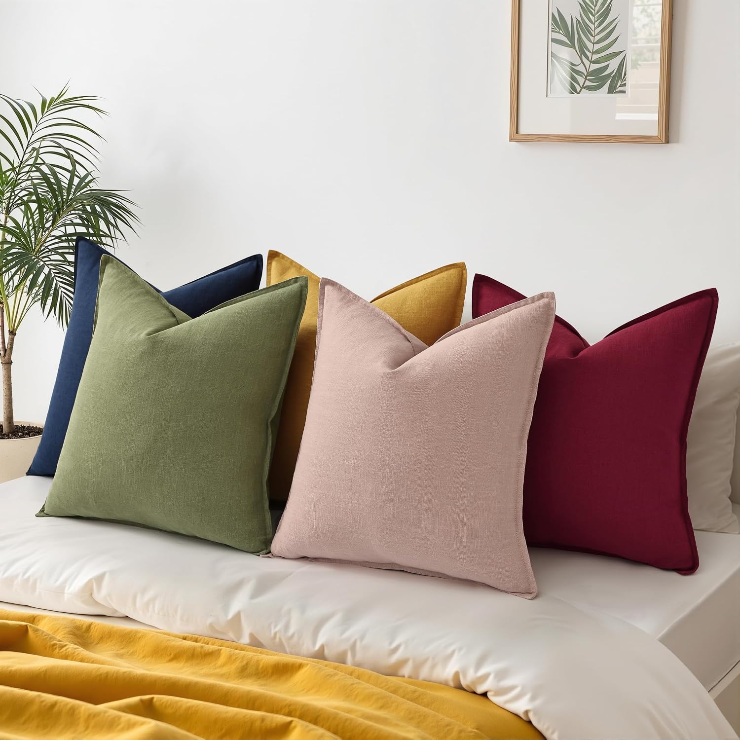 Pink Flange Edge Linen Pillow Covers