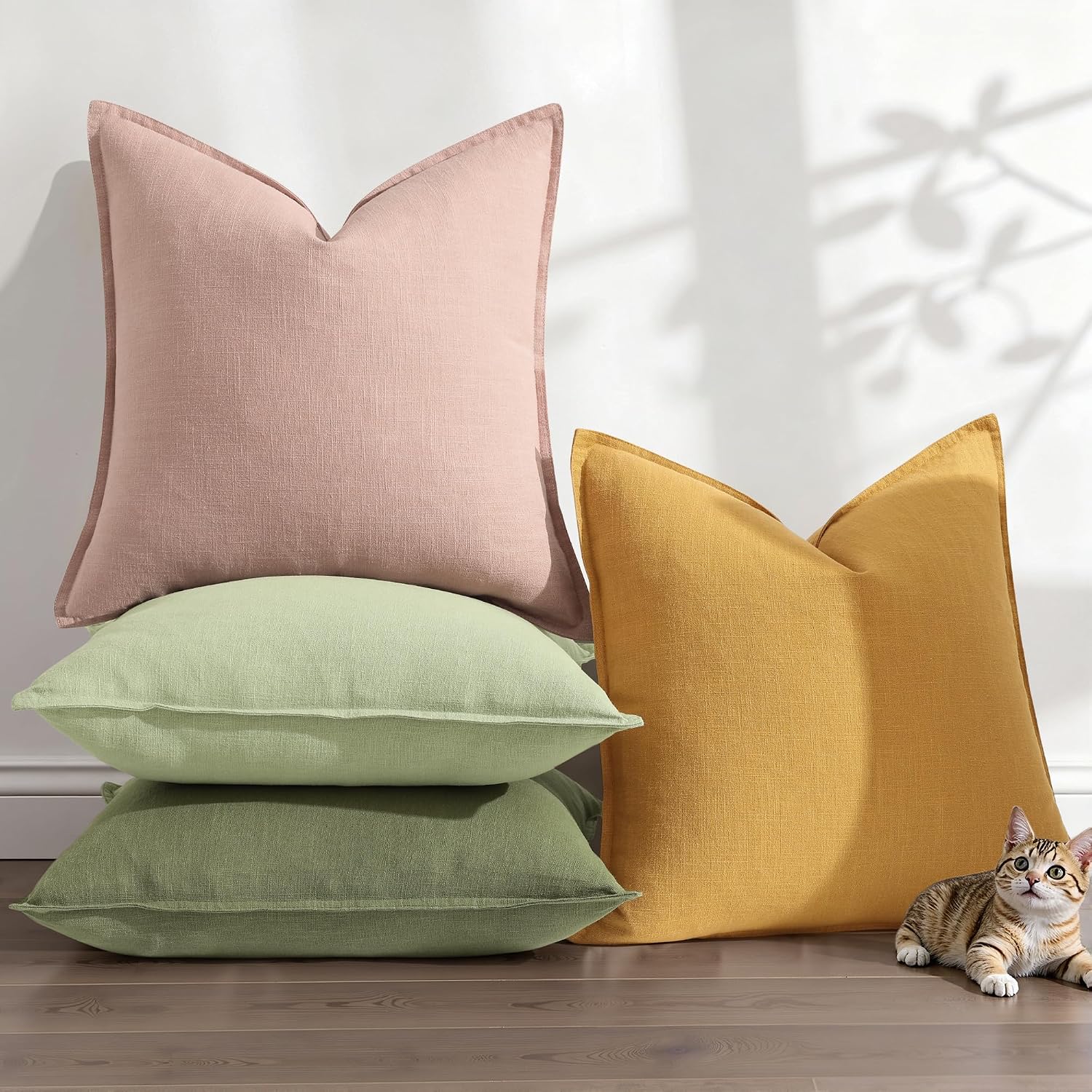 Pink Flange Edge Linen Pillow Covers
