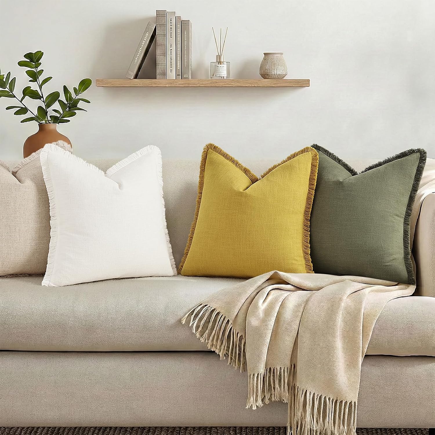 Cream Tassel Linen Pillow Covers