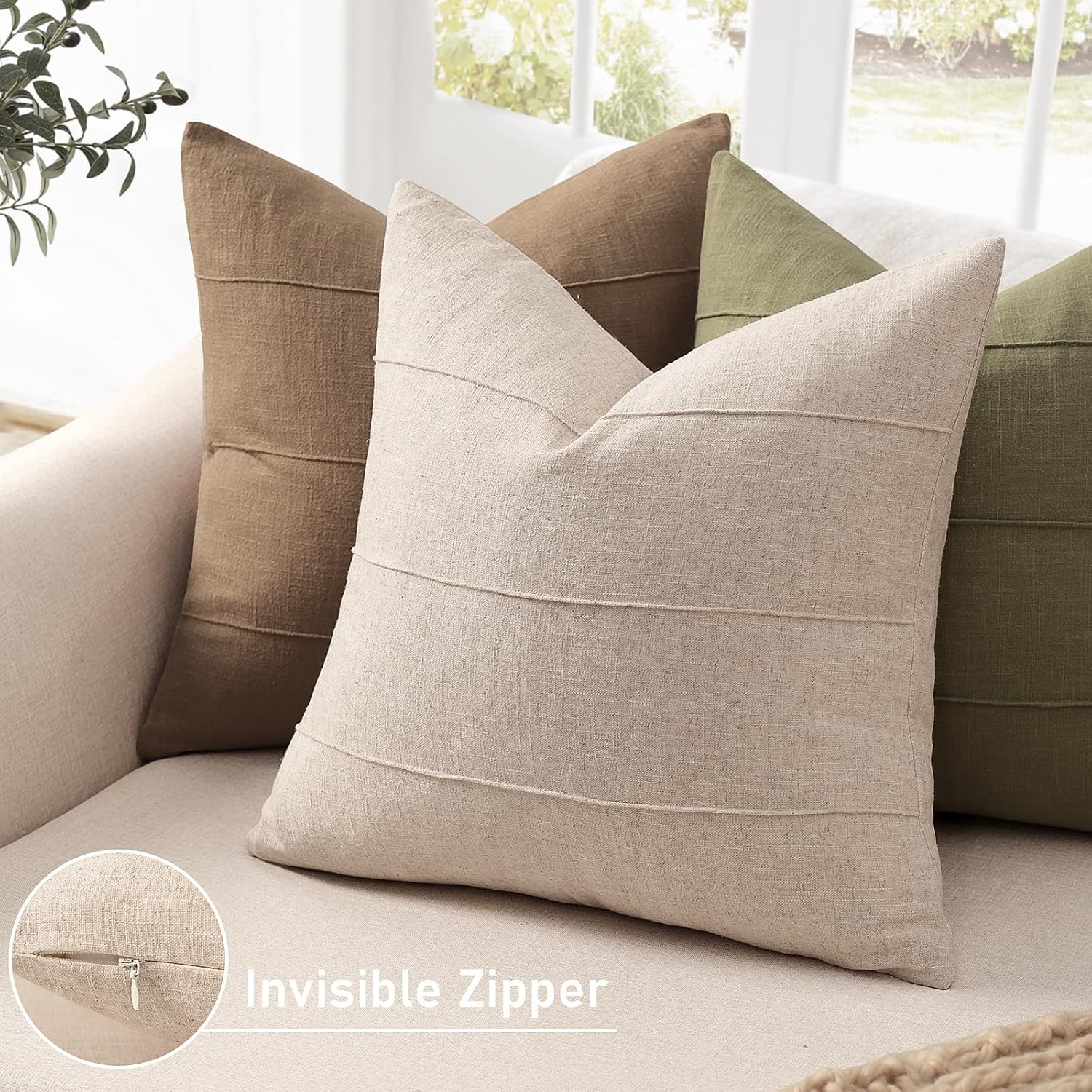 Beige Handcrafted Striped Pillow Covers