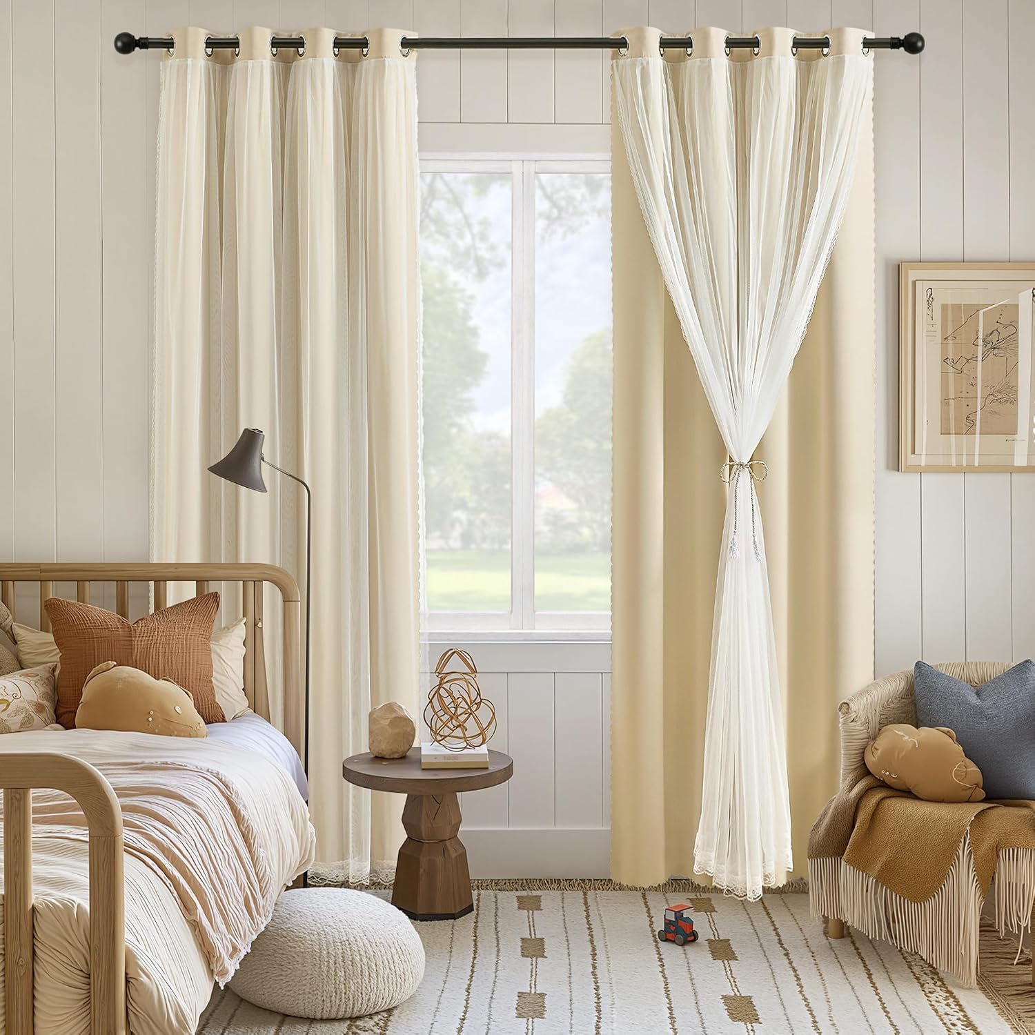 Beige Double Layer Window Drapes