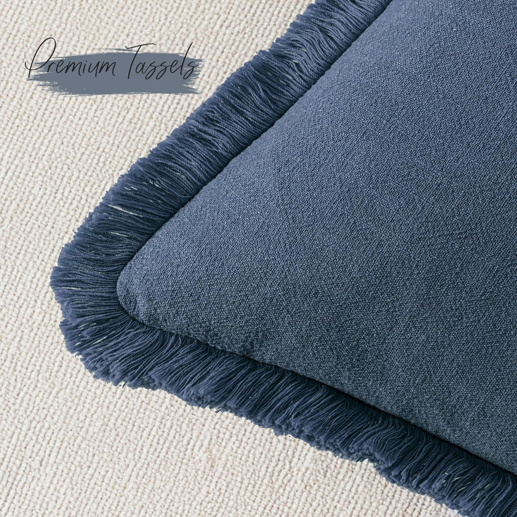 Blue Tassel Linen Cushion Covers