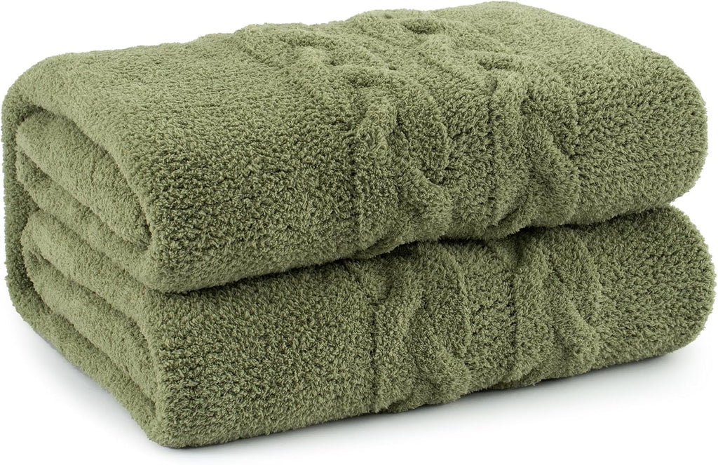 Olive Green Cable Knit Warm Blanket