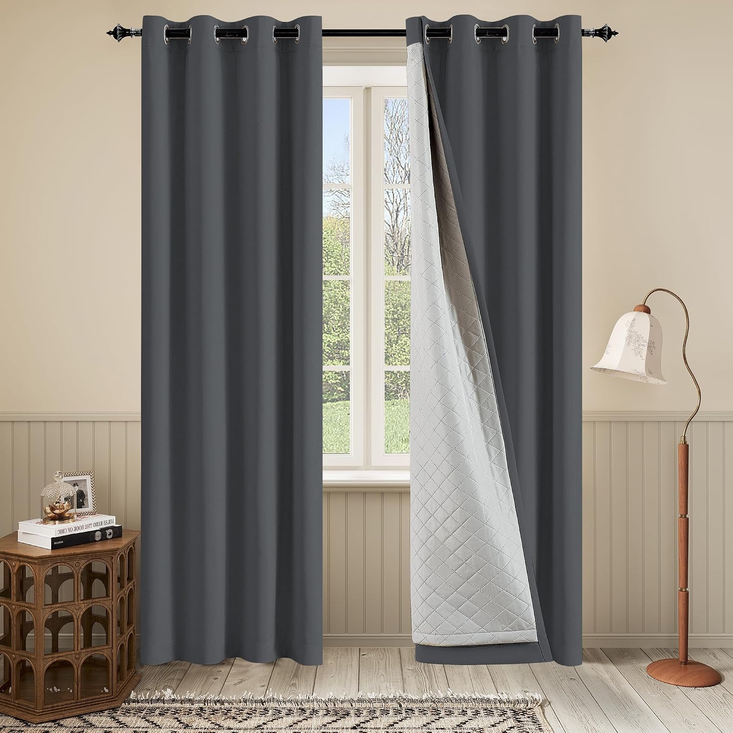 Grey Three Layer Blackout Curtains