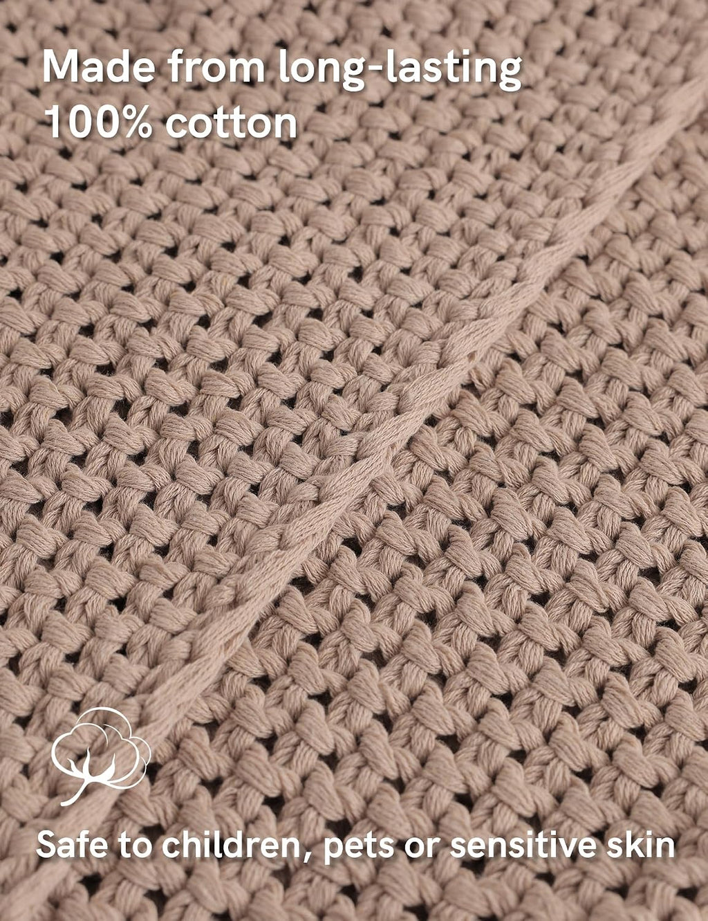 Beige Cable Knit Cotton Throw Blanket