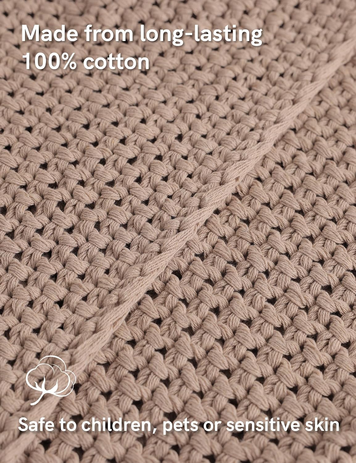 Beige Cable Knit Cotton Throw Blanket
