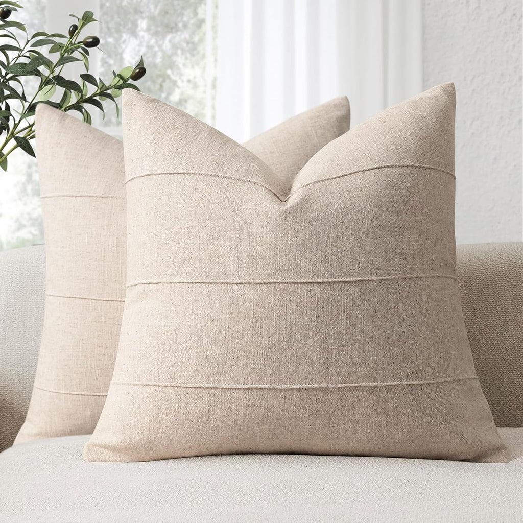 Beige Handcrafted Striped Pillow Covers